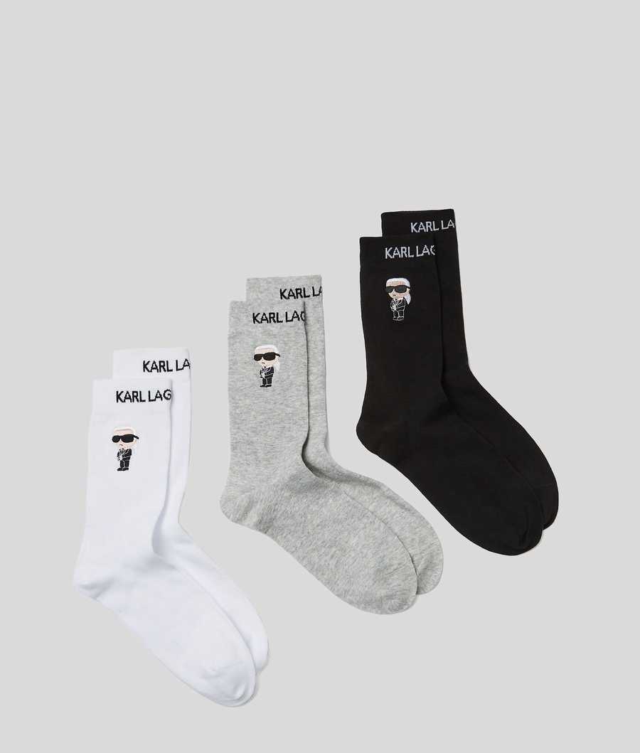 Black / White / Grey Men's Karl Lagerfeld K/Ikonik 2.0 Socks 3 Pack Underwear | TH529YLVN