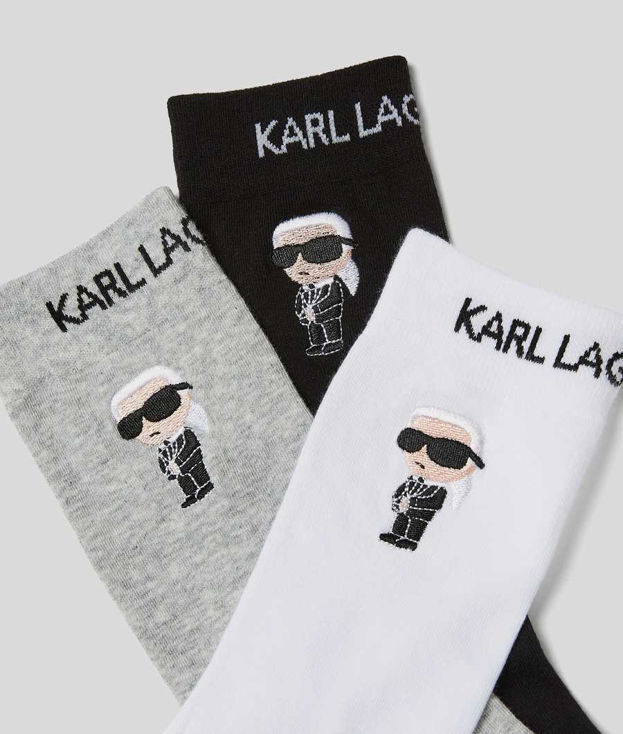 Black / White / Grey Men's Karl Lagerfeld K/Ikonik 2.0 Socks 3 Pack Underwear | TH529YLVN