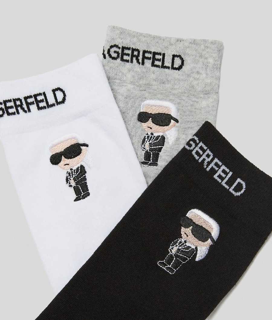 Black / White / Grey Men's Karl Lagerfeld K/Ikonik 2.0 Socks 3 Pack Underwear | TH529YLVN