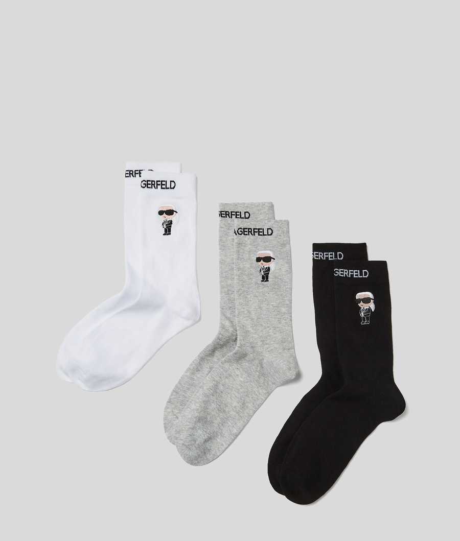 Black / White / Grey Men's Karl Lagerfeld K/Ikonik 2.0 Socks 3 Pack Underwear | TH529YLVN