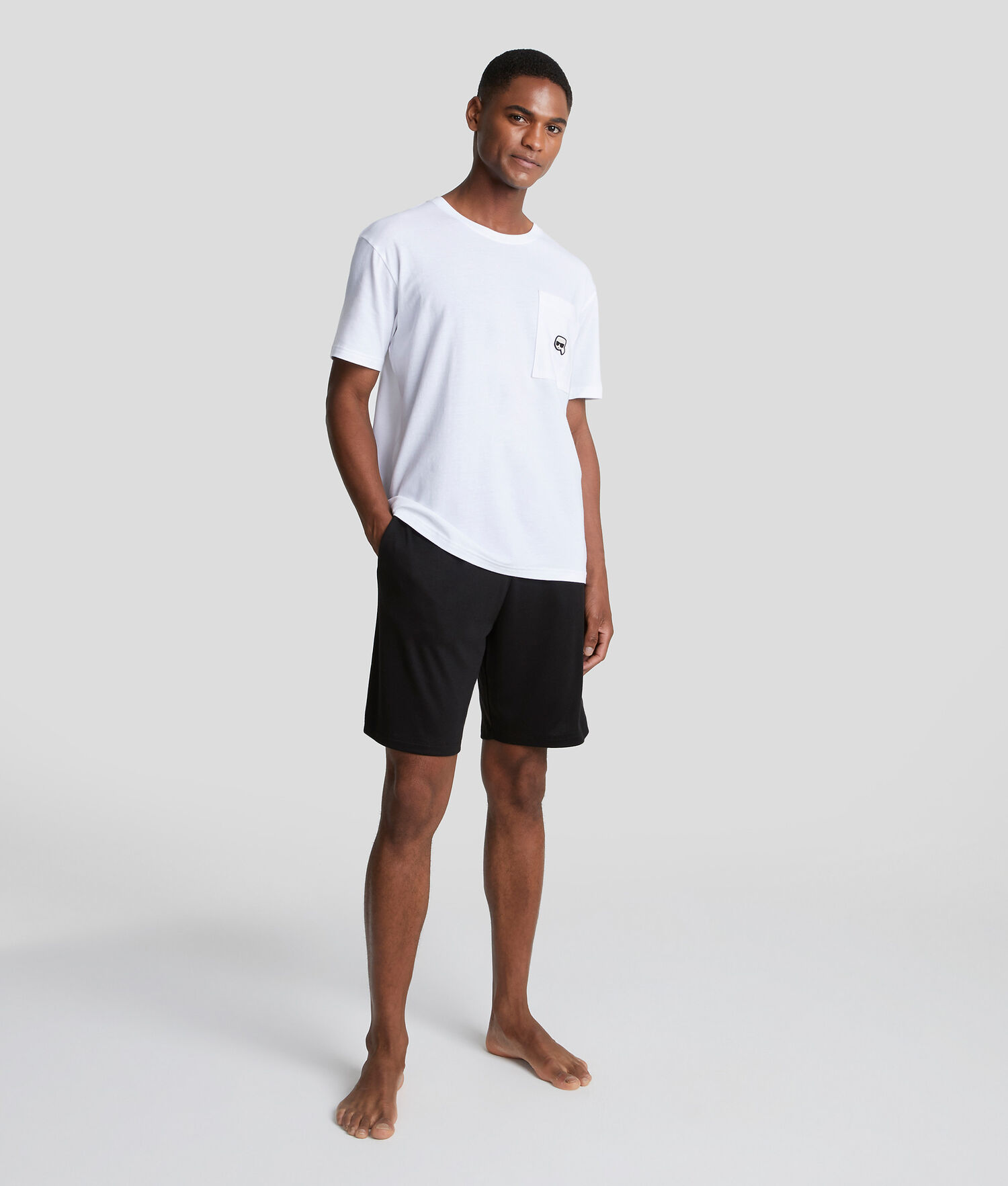 Black / White Men's Karl Lagerfeld Ikonik Karl Shorts Tee Set Loungewear | TH168YEBZ