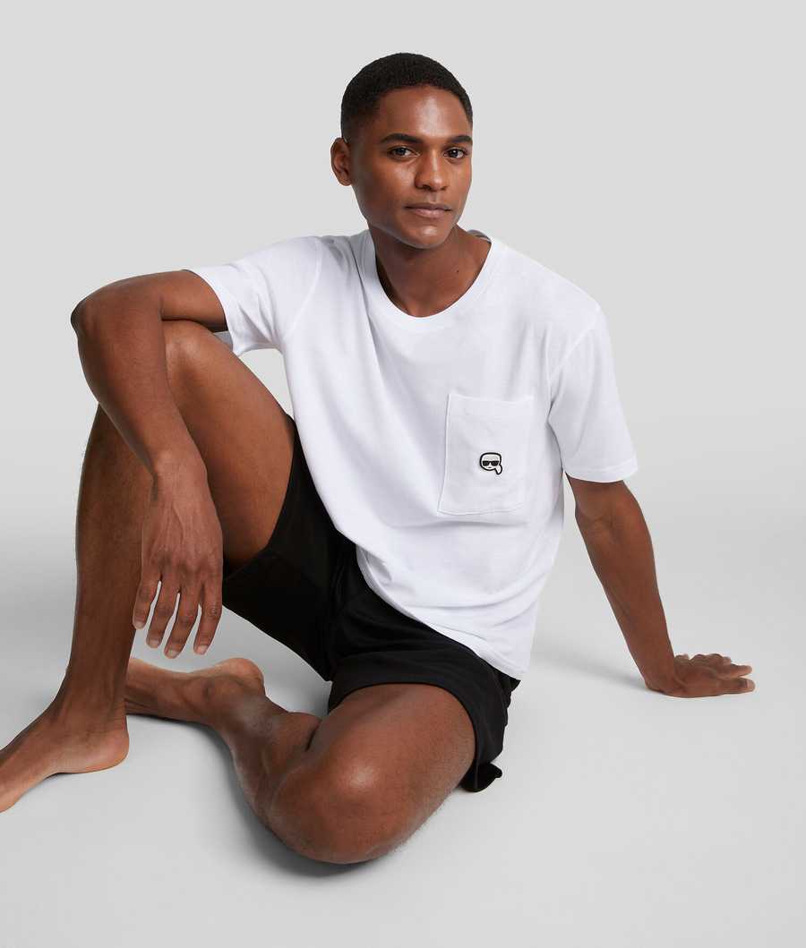 Black / White Men\'s Karl Lagerfeld Ikonik Karl Shorts Tee Set Loungewear | TH168YEBZ