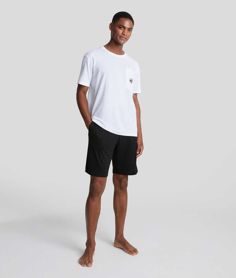 Black / White Men's Karl Lagerfeld Ikonik Karl Shorts Tee Set Loungewear | TH625AWLR