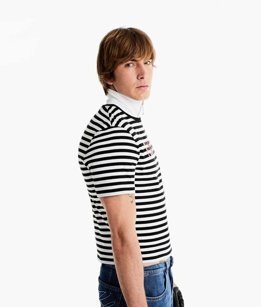 Black / White Men's Karl Lagerfeld Karl Lagerfeld X Alled-martinez Striped T-Shirts | TH385TRDW