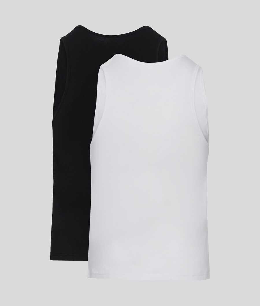 Black / White Men's Karl Lagerfeld Tank Top - 2 Pack Underwear | TH405NYGV