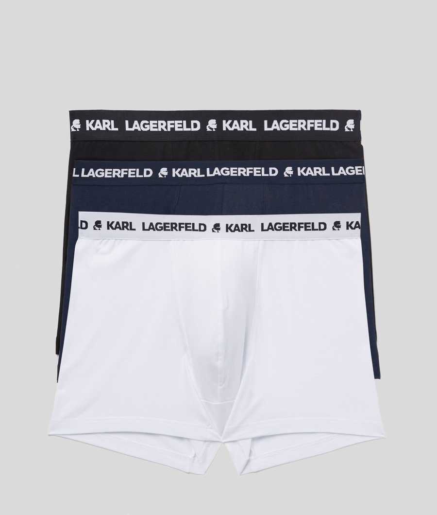 Black / White / Navy Men\'s Karl Lagerfeld Karl Logo Monochrome Trunks - 3 Pack Underwear | TH053SBCA