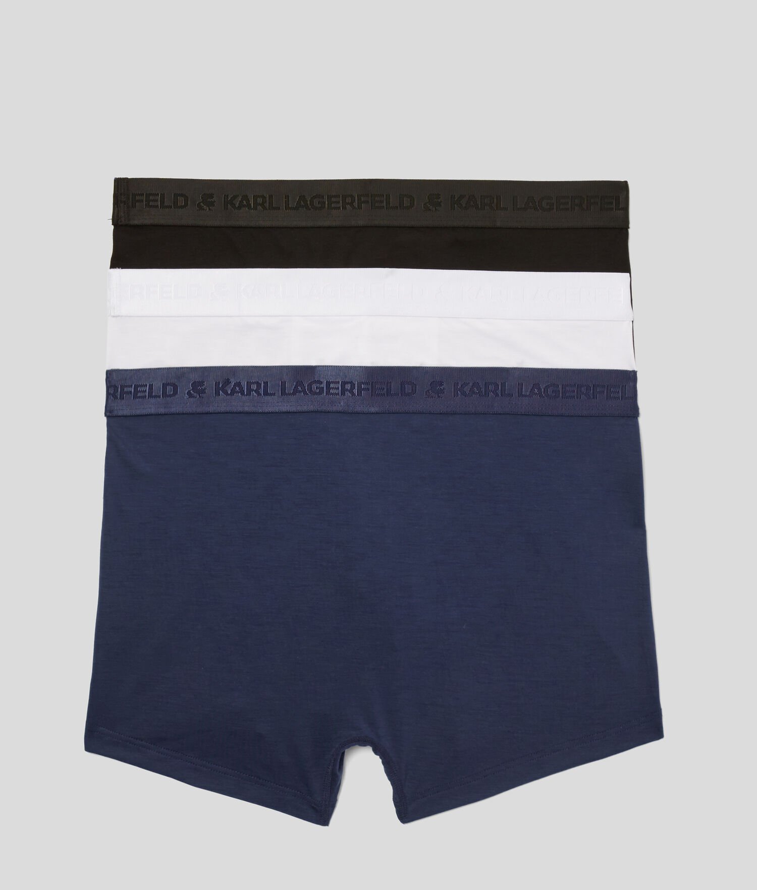 Black / White / Navy Men's Karl Lagerfeld Premium Karl Logo Trunks – 3 Pack Underwear | TH473ASPD