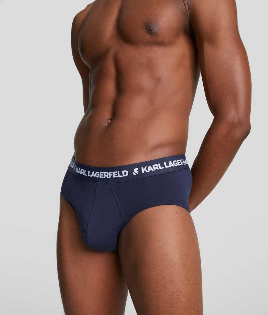 Black / White / Navy Men's Karl Lagerfeld Logo Briefs 3-pack Underwear | TH479XEHR