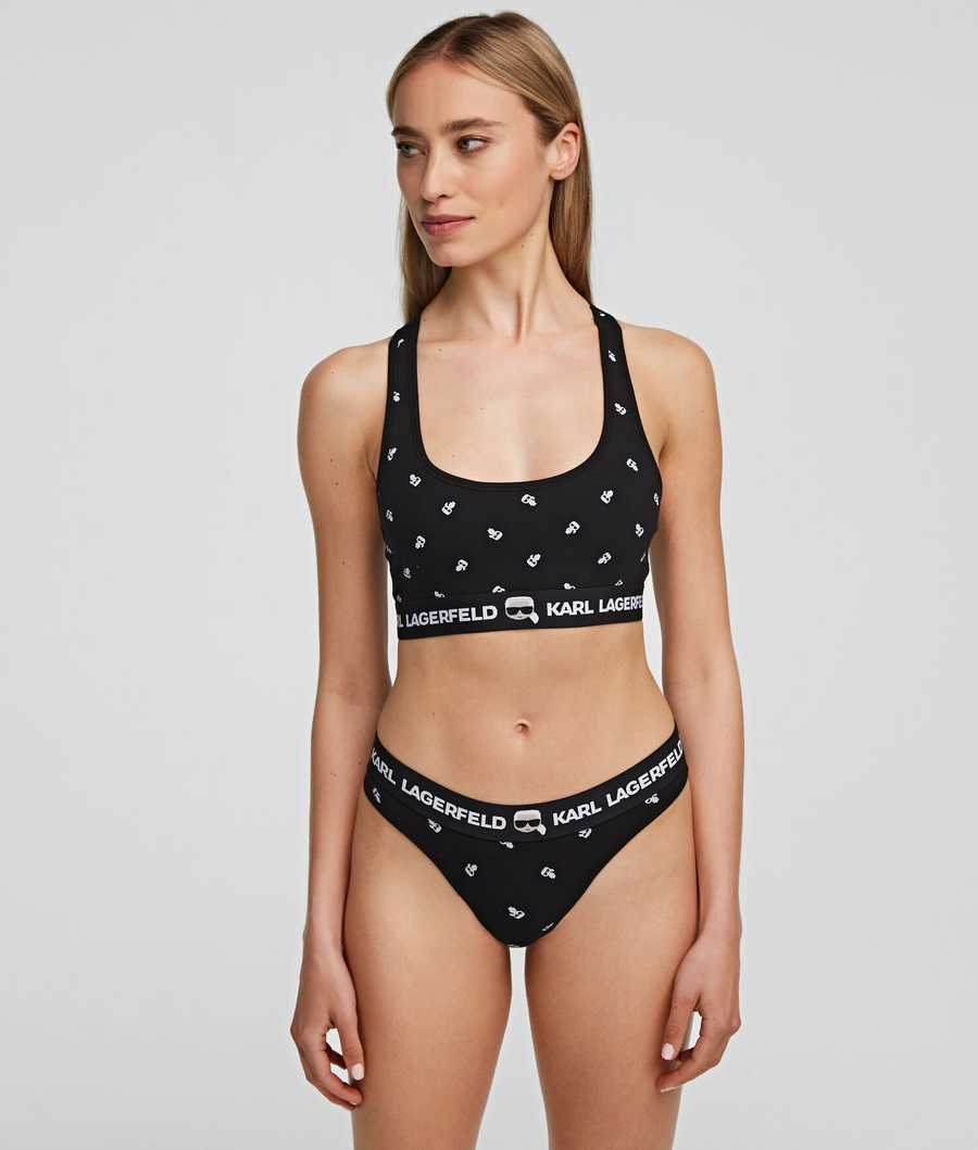 Black / White Women's Karl Lagerfeld Ikonik Karl Sports Bra - 2 Pack Underwear | TH037AWXG