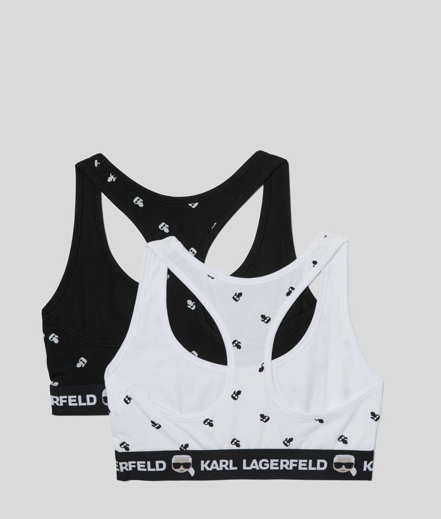 Black / White Women's Karl Lagerfeld Ikonik Karl Sports Bra - 2 Pack Underwear | TH037AWXG