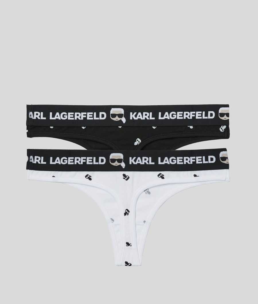 Black / White Women's Karl Lagerfeld Ikonik Karl Thong - 2 Pack Underwear | TH890QGMO