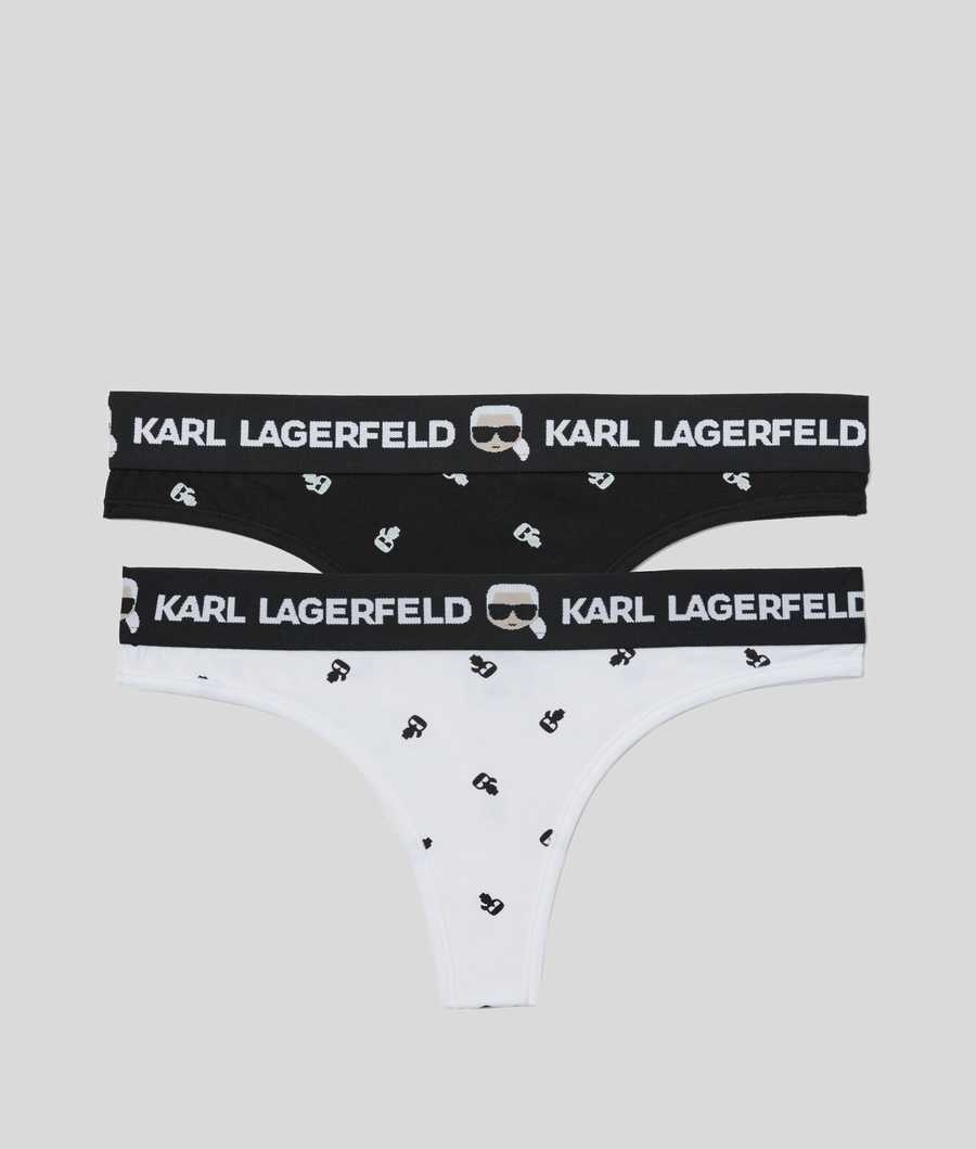 Black / White Women\'s Karl Lagerfeld Ikonik Karl Thong - 2 Pack Underwear | TH890QGMO