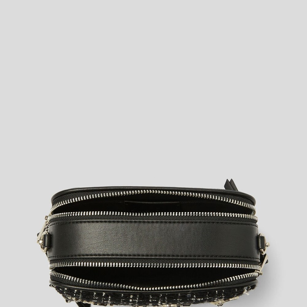 Black / White Women's Karl Lagerfeld K/Badges BouclÉ Camera Bag | TH356NGOI