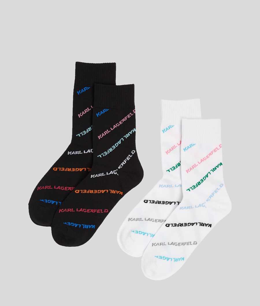 Black / White Women's Karl Lagerfeld Karl Future Logo Socks - 2 Pack Underwear | TH864LMOK