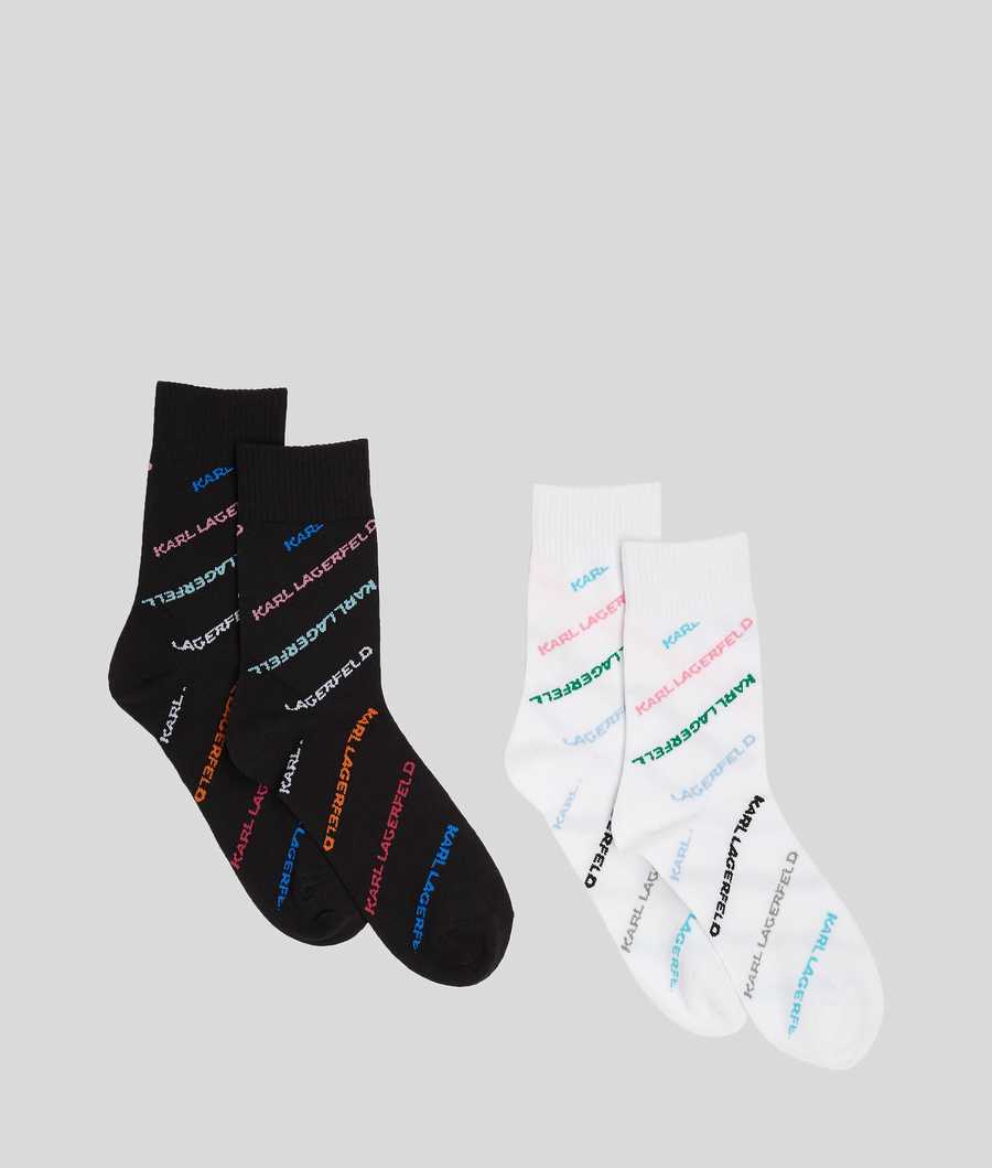 Black / White Women's Karl Lagerfeld Karl Future Logo Socks - 2 Pack Underwear | TH864LMOK