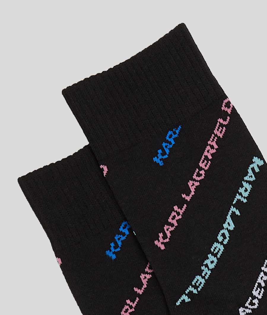 Black / White Women's Karl Lagerfeld Karl Future Logo Socks - 2 Pack Underwear | TH864LMOK