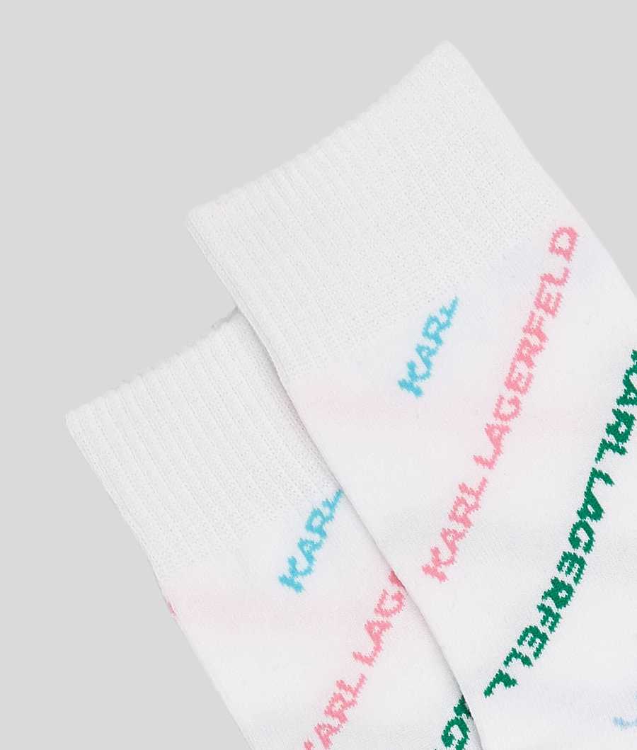 Black / White Women's Karl Lagerfeld Karl Future Logo Socks - 2 Pack Underwear | TH864LMOK