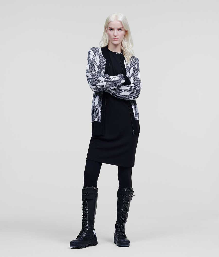 Black / White Women's Karl Lagerfeld Kl Monogram Zip Knitwear | TH574DIJQ