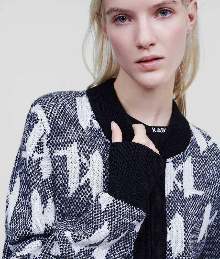 Black / White Women's Karl Lagerfeld Kl Monogram Zip Knitwear | TH574DIJQ