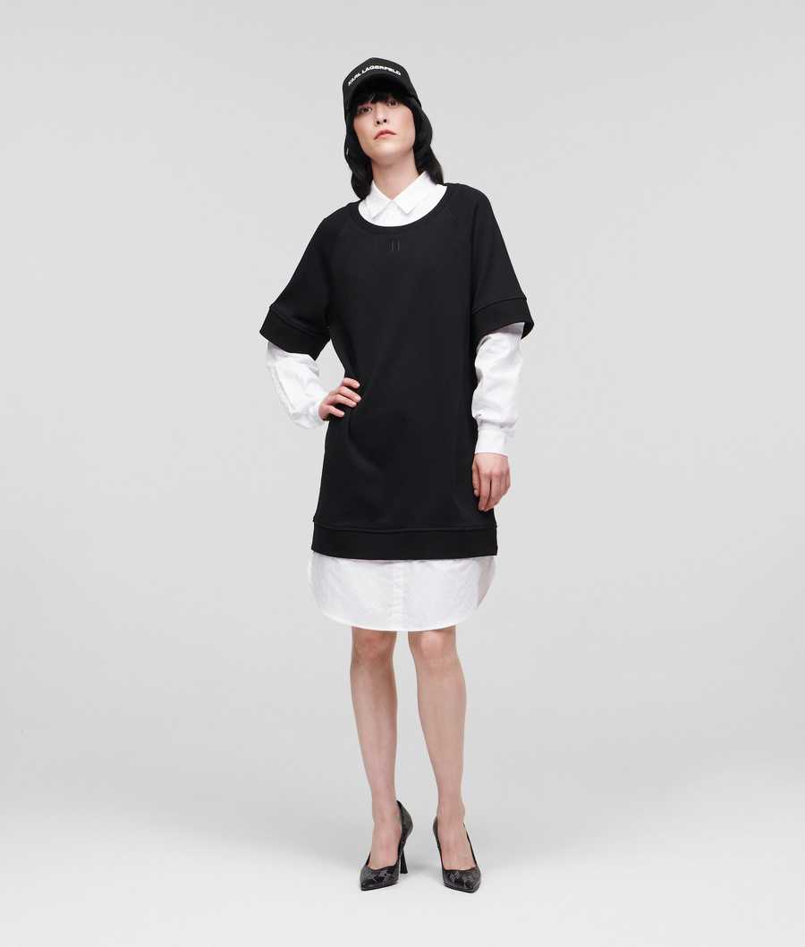 Black / White Women's Karl Lagerfeld Kl Monogram Fabric Mix Dresses | TH960NWAZ