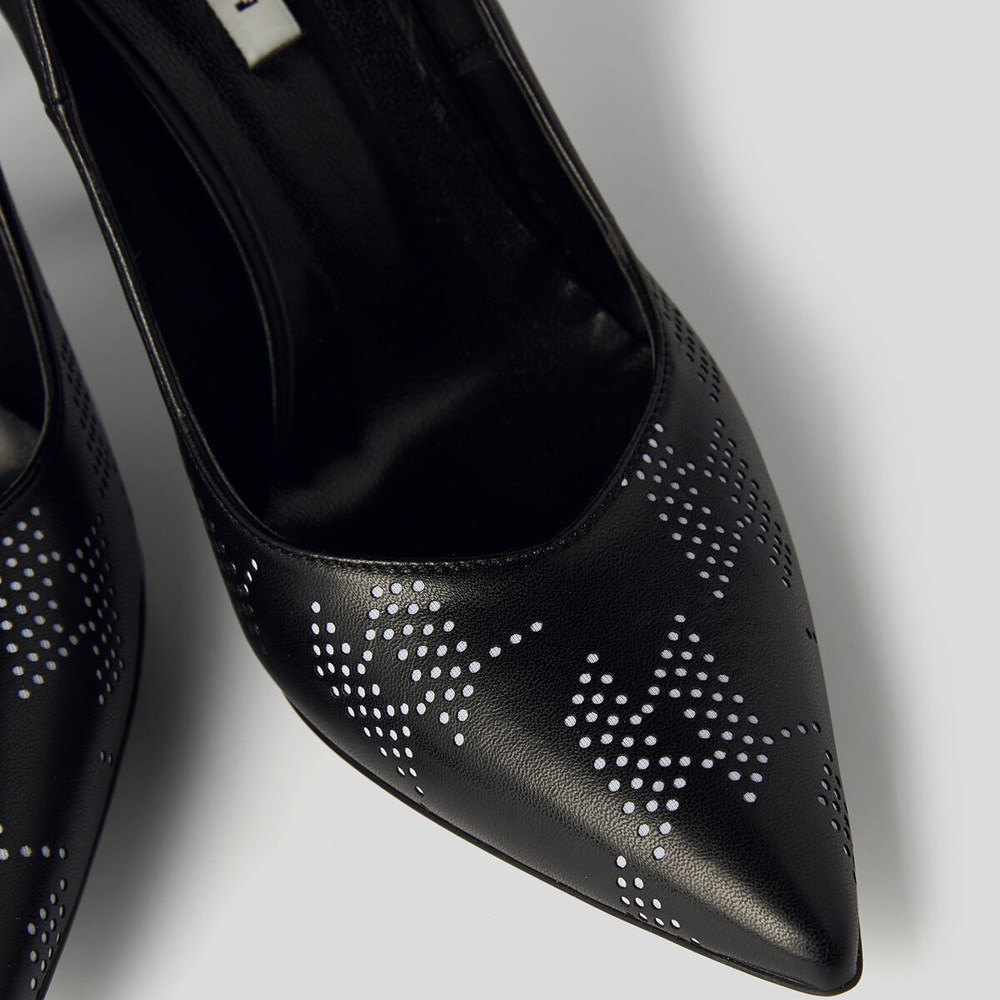 Black / White Women's Karl Lagerfeld Panache Perforated Court Shoes High Heels | TH095ORPX