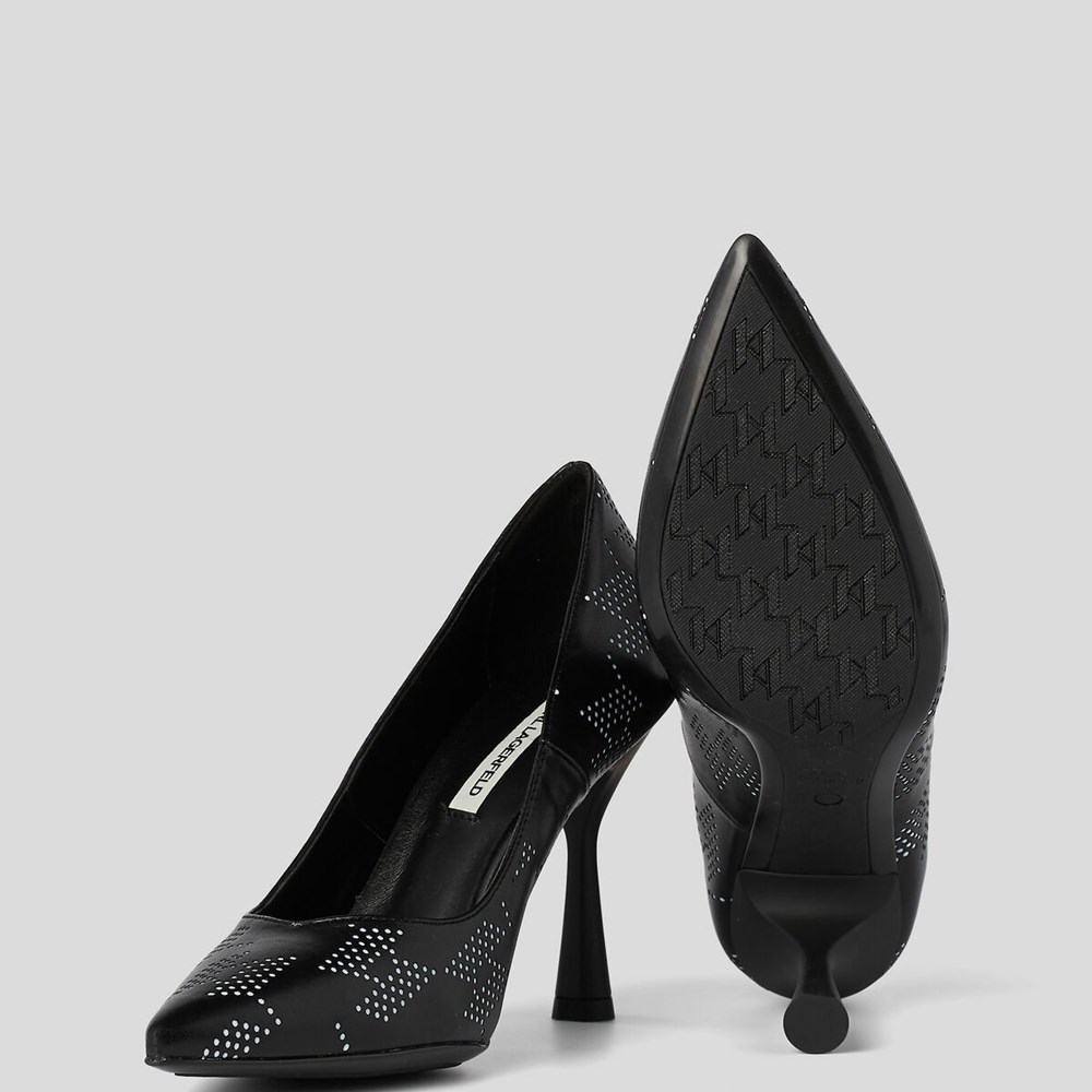 Black / White Women's Karl Lagerfeld Panache Perforated Court Shoes High Heels | TH095ORPX