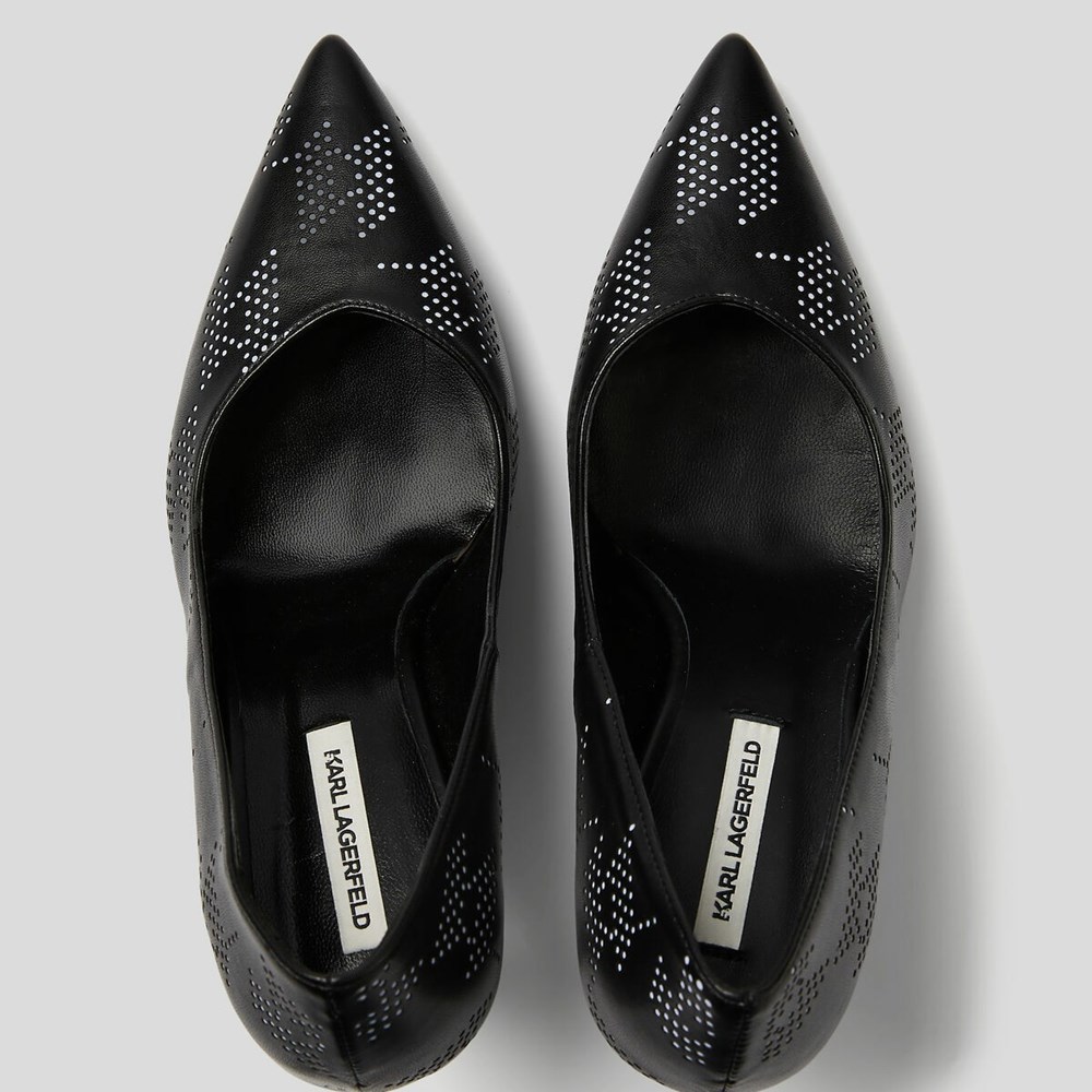 Black / White Women's Karl Lagerfeld Panache Perforated Court Shoes High Heels | TH095ORPX