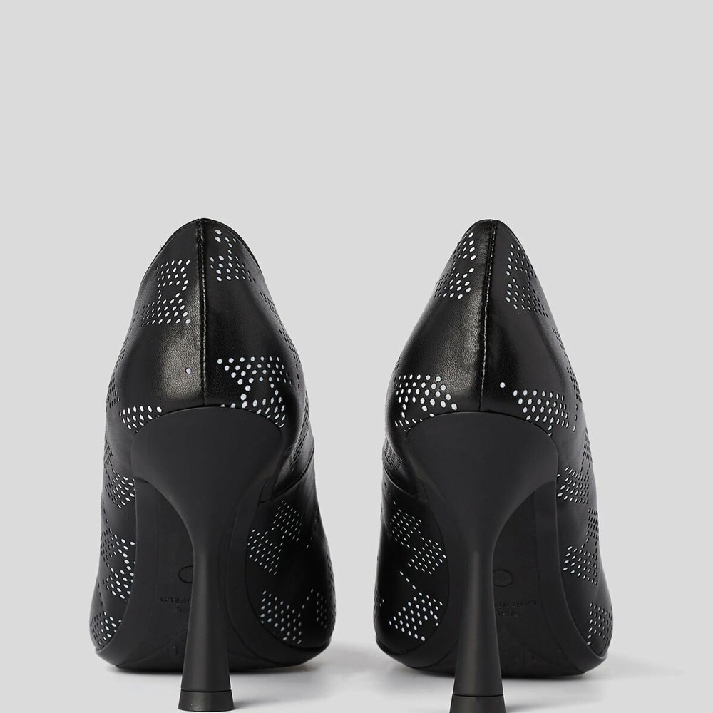 Black / White Women's Karl Lagerfeld Panache Perforated Court Shoes High Heels | TH095ORPX