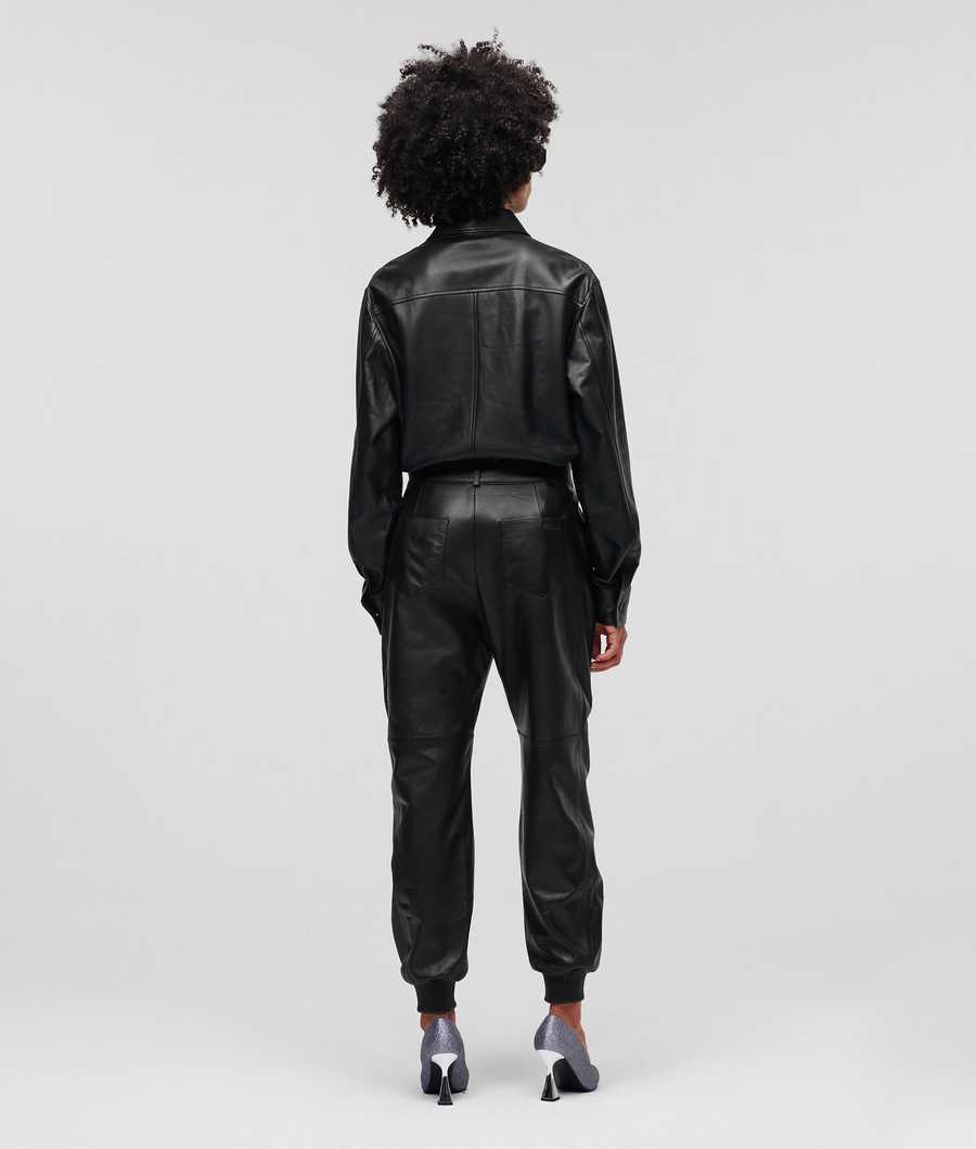 Black Women's Karl Lagerfeld Athleisure Leather Pants | TH926WSAJ