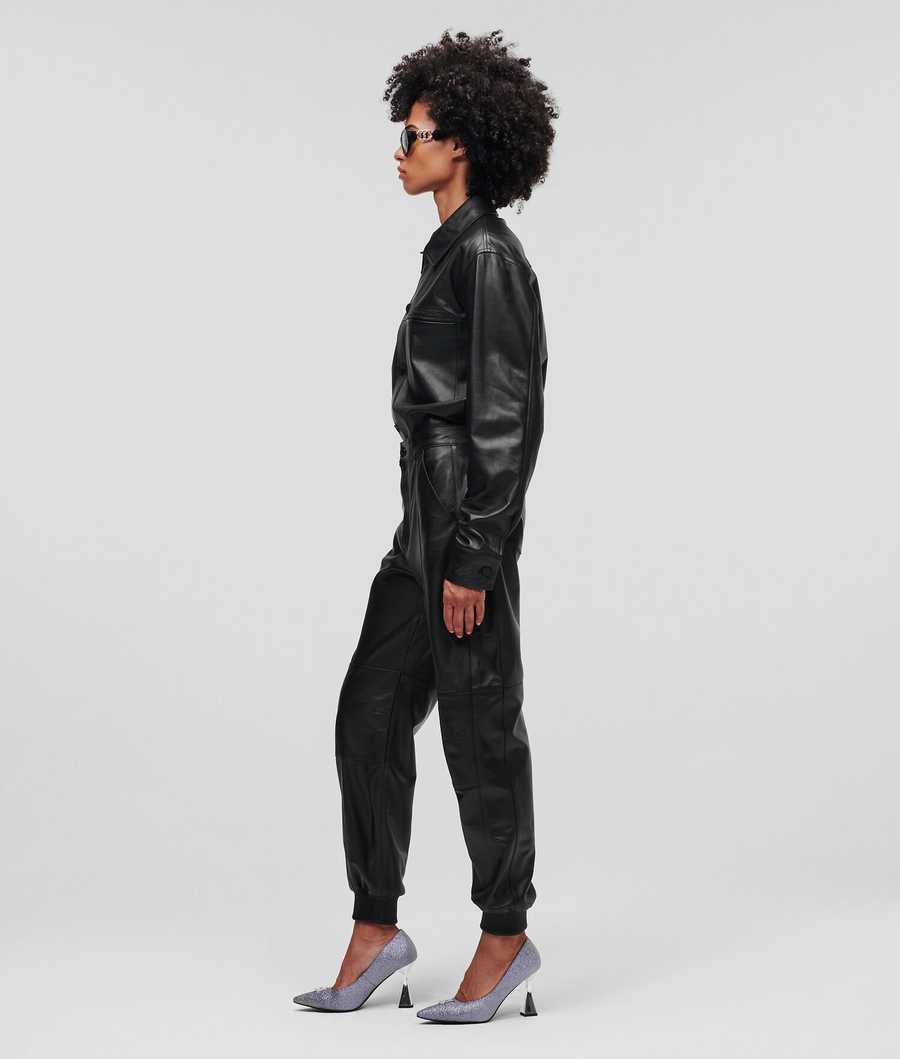 Black Women's Karl Lagerfeld Athleisure Leather Pants | TH926WSAJ