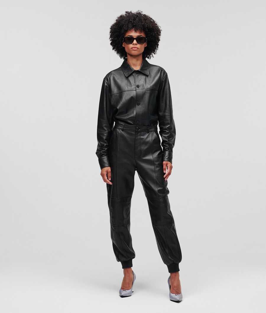 Black Women\'s Karl Lagerfeld Athleisure Leather Pants | TH926WSAJ