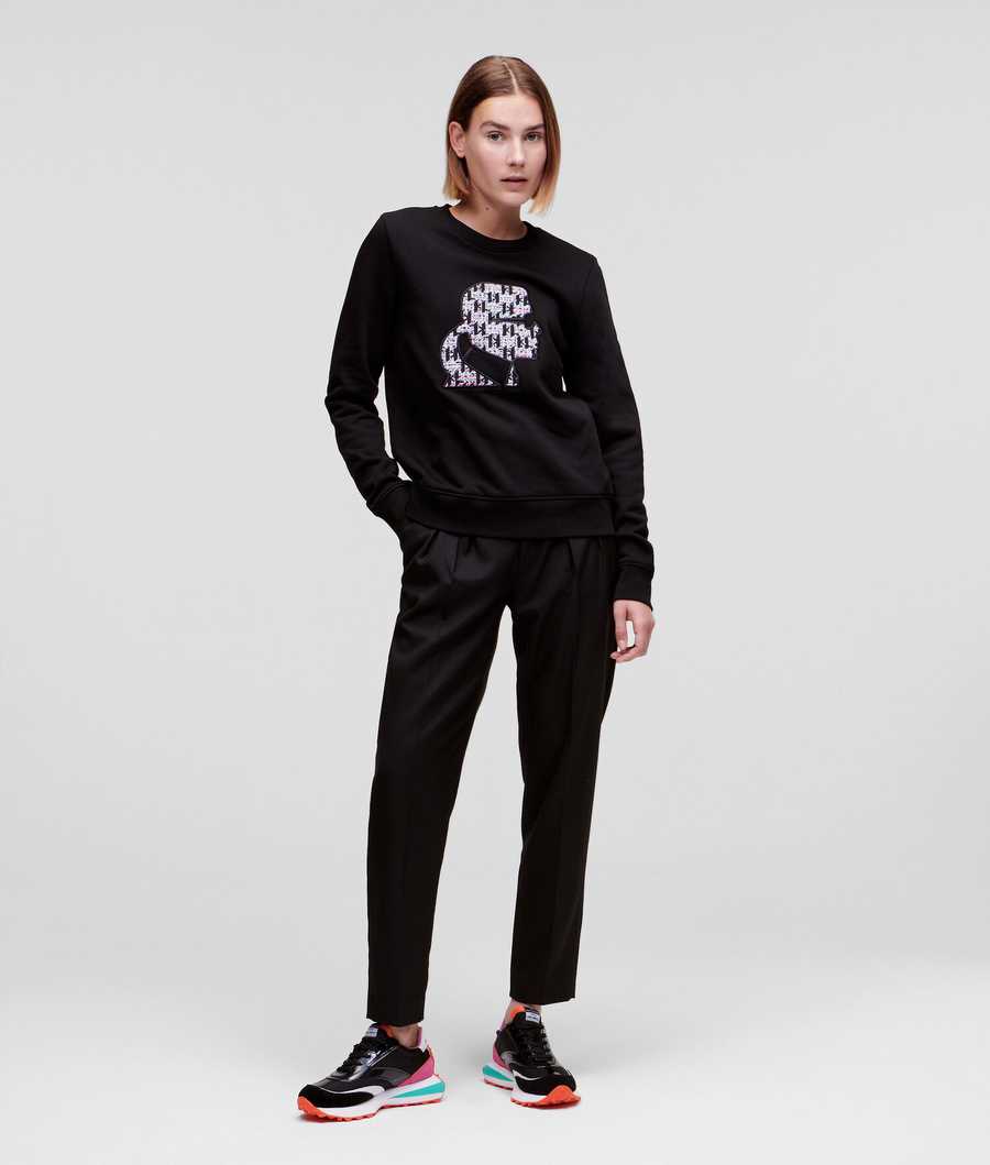 Black Women's Karl Lagerfeld BOUCLÉ Karl Profile Sweatshirts | TH019LDYK