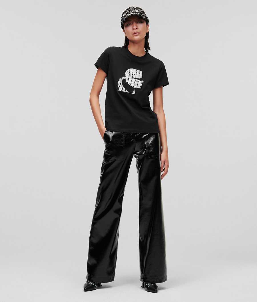 Black Women's Karl Lagerfeld BOUCLÉ Karl Profile T-Shirts | TH756HGYF