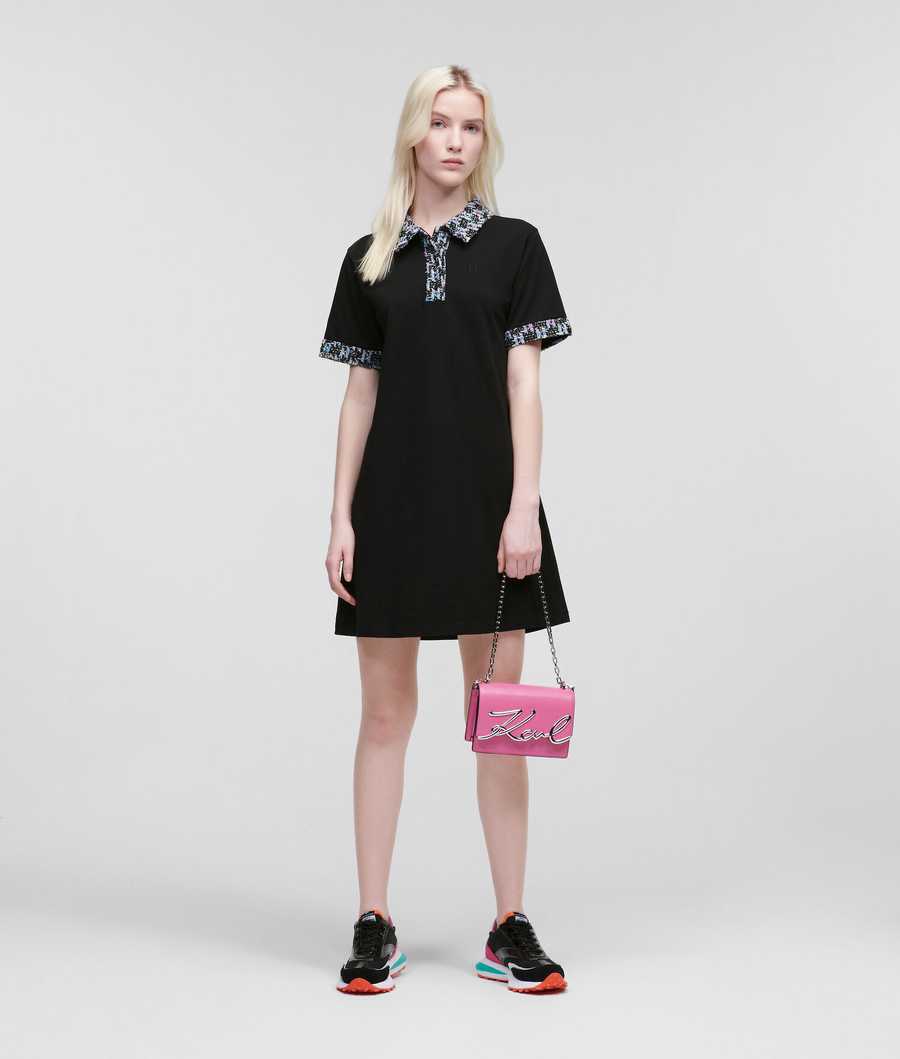 Black Women's Karl Lagerfeld BOUCLÉ Polo Dresses | TH901XWBH