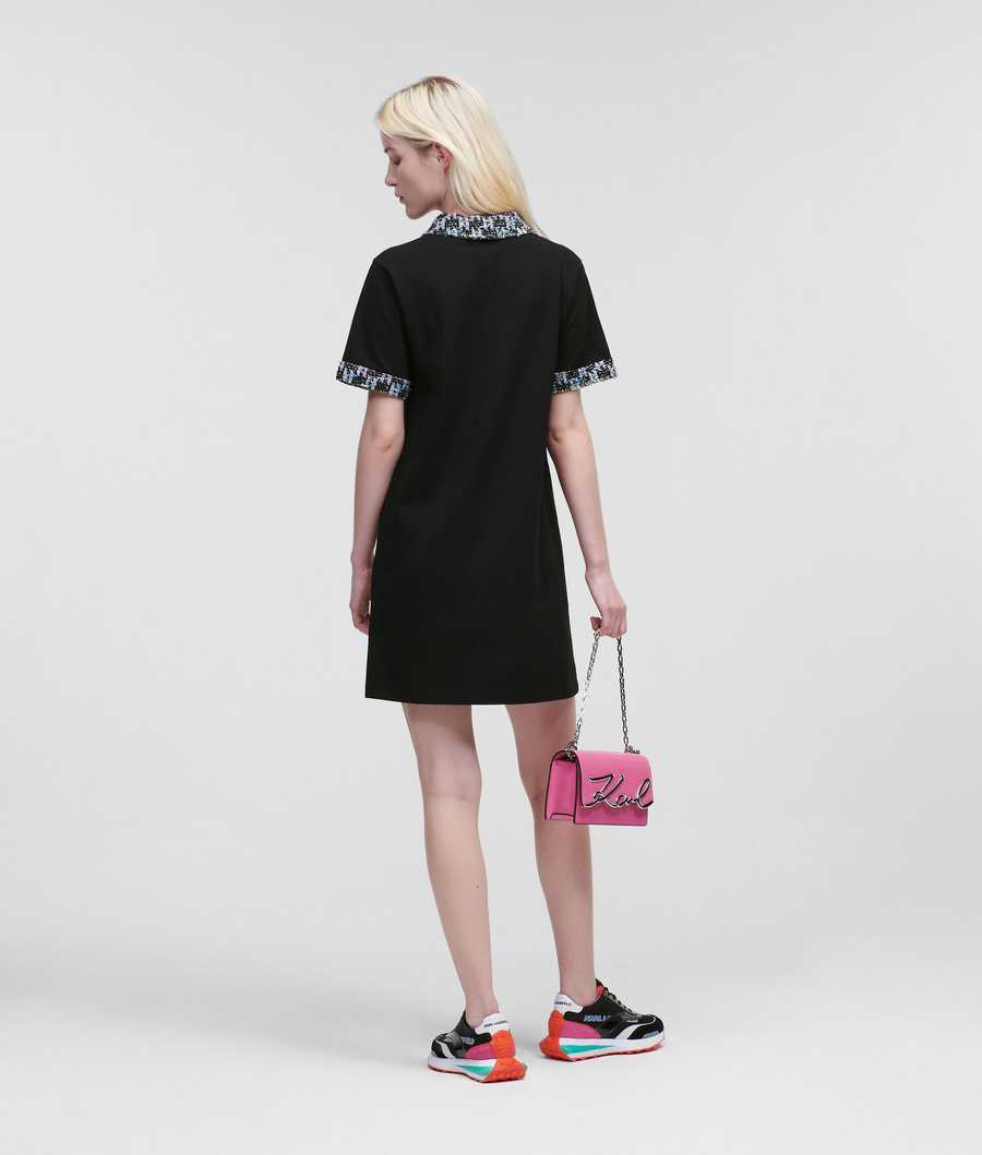 Black Women's Karl Lagerfeld BOUCLÉ Polo Dresses | TH901XWBH