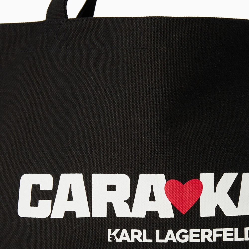 Black Women's Karl Lagerfeld Cara Loves Karl Canvas Shopper Tote Bags | TH346EYGH