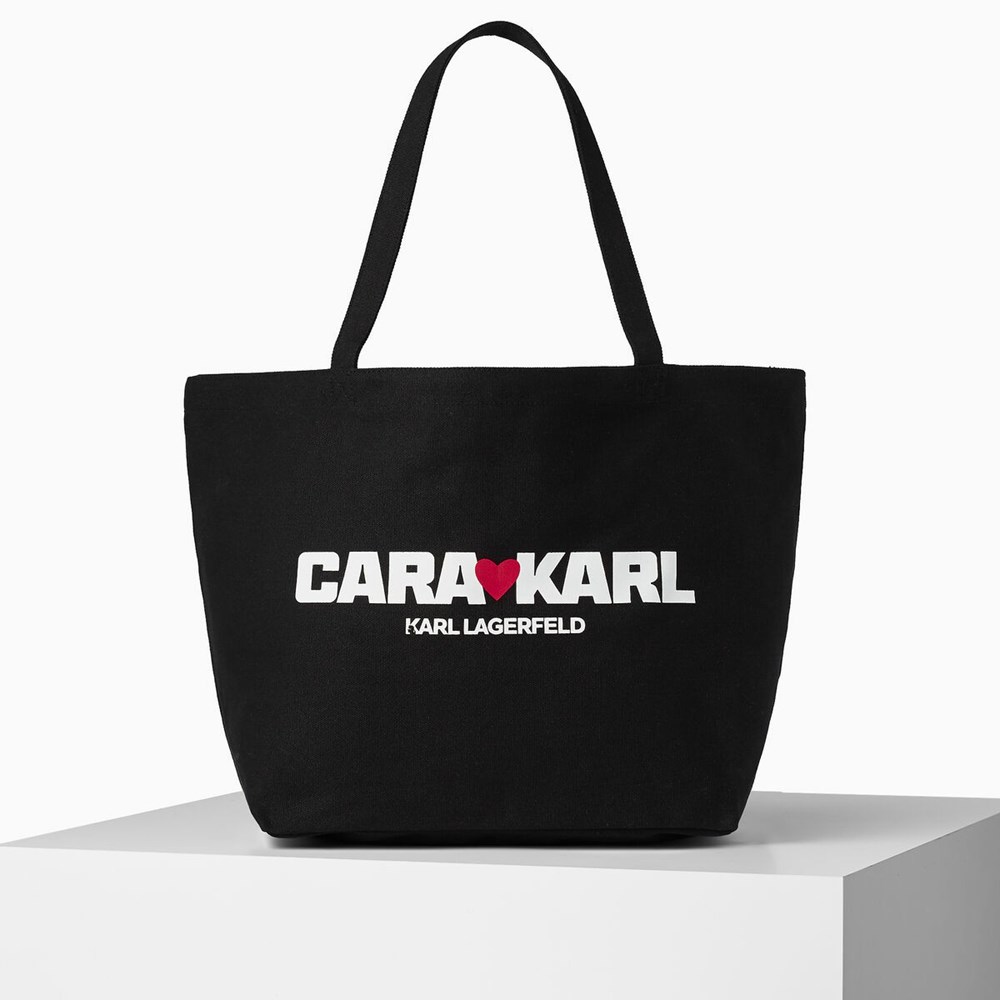 Black Women\'s Karl Lagerfeld Cara Loves Karl Canvas Shopper Tote Bags | TH346EYGH