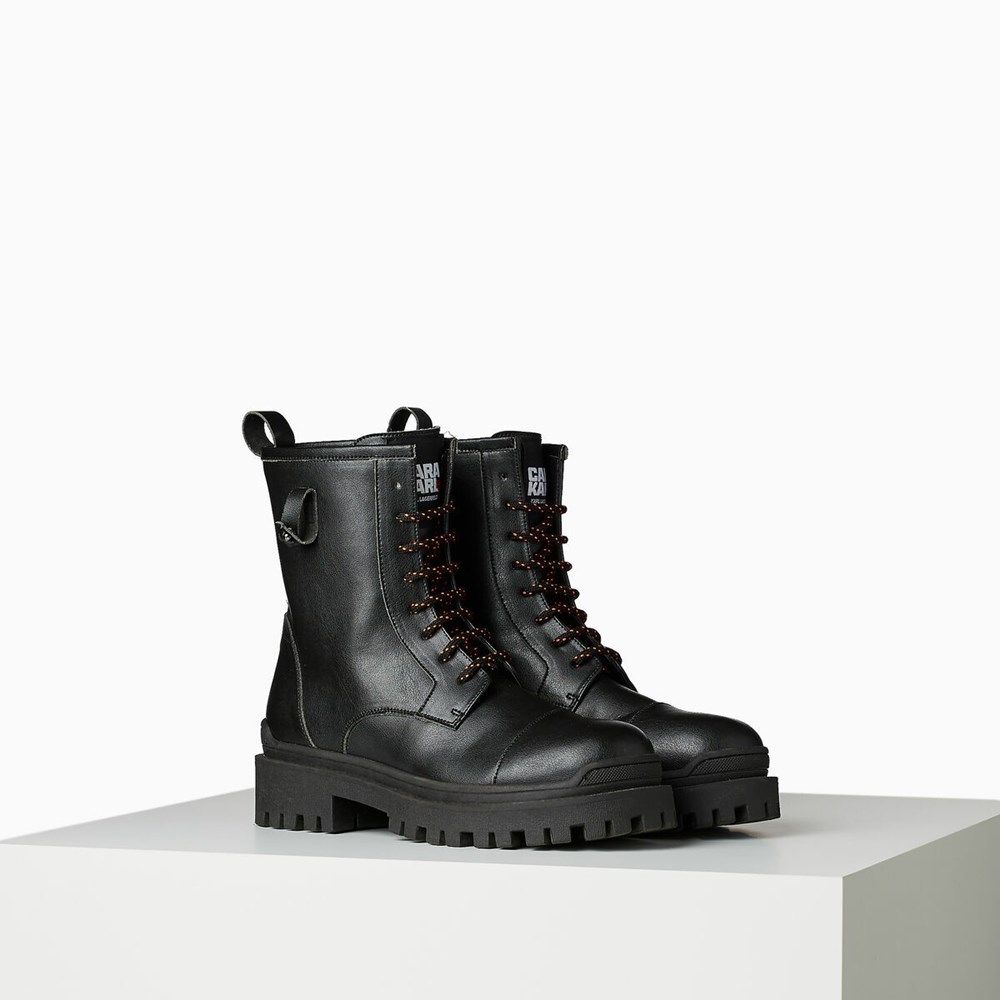 Black Women\'s Karl Lagerfeld Cara Loves Karl Lace-up Biker Boots | TH420XCWS