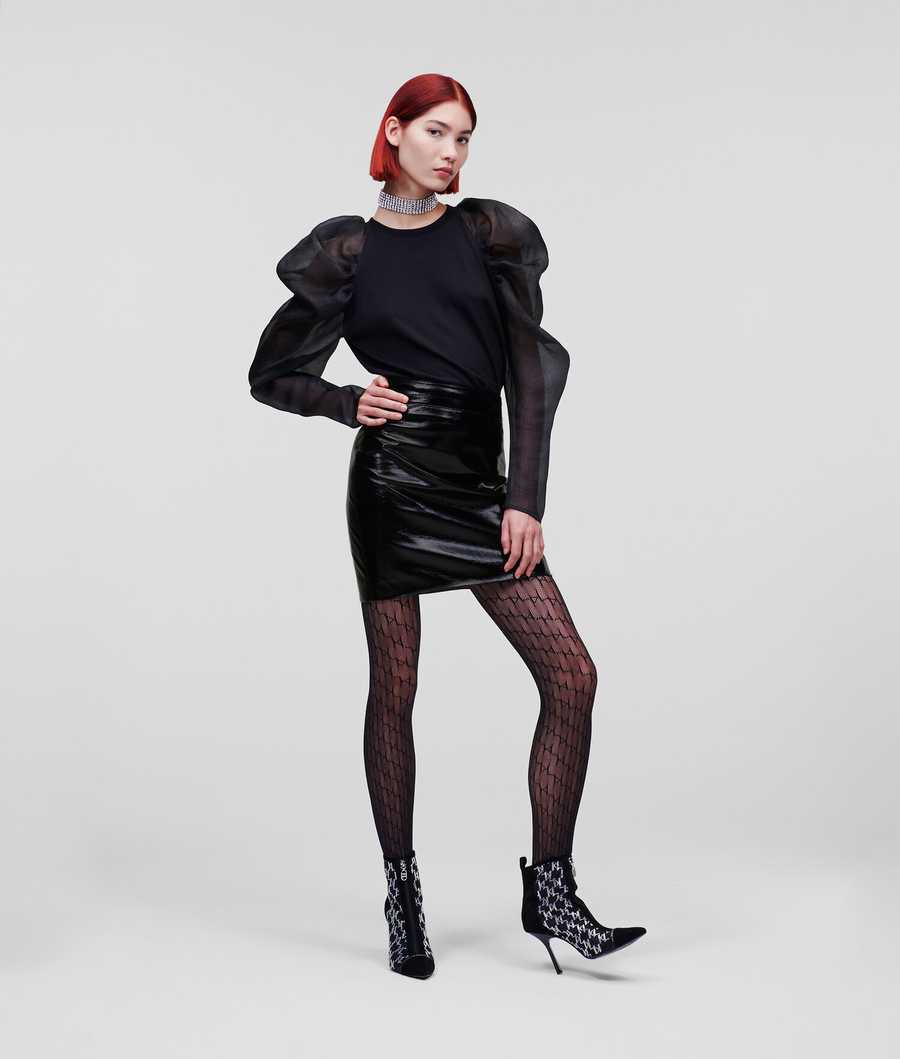 Black Women's Karl Lagerfeld Faux Patent Leather Mini Skirts | TH014VJNZ