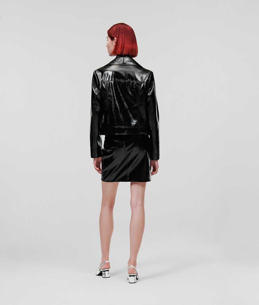 Black Women's Karl Lagerfeld Faux Patent Leather Bomber Jackets | TH059FYSI