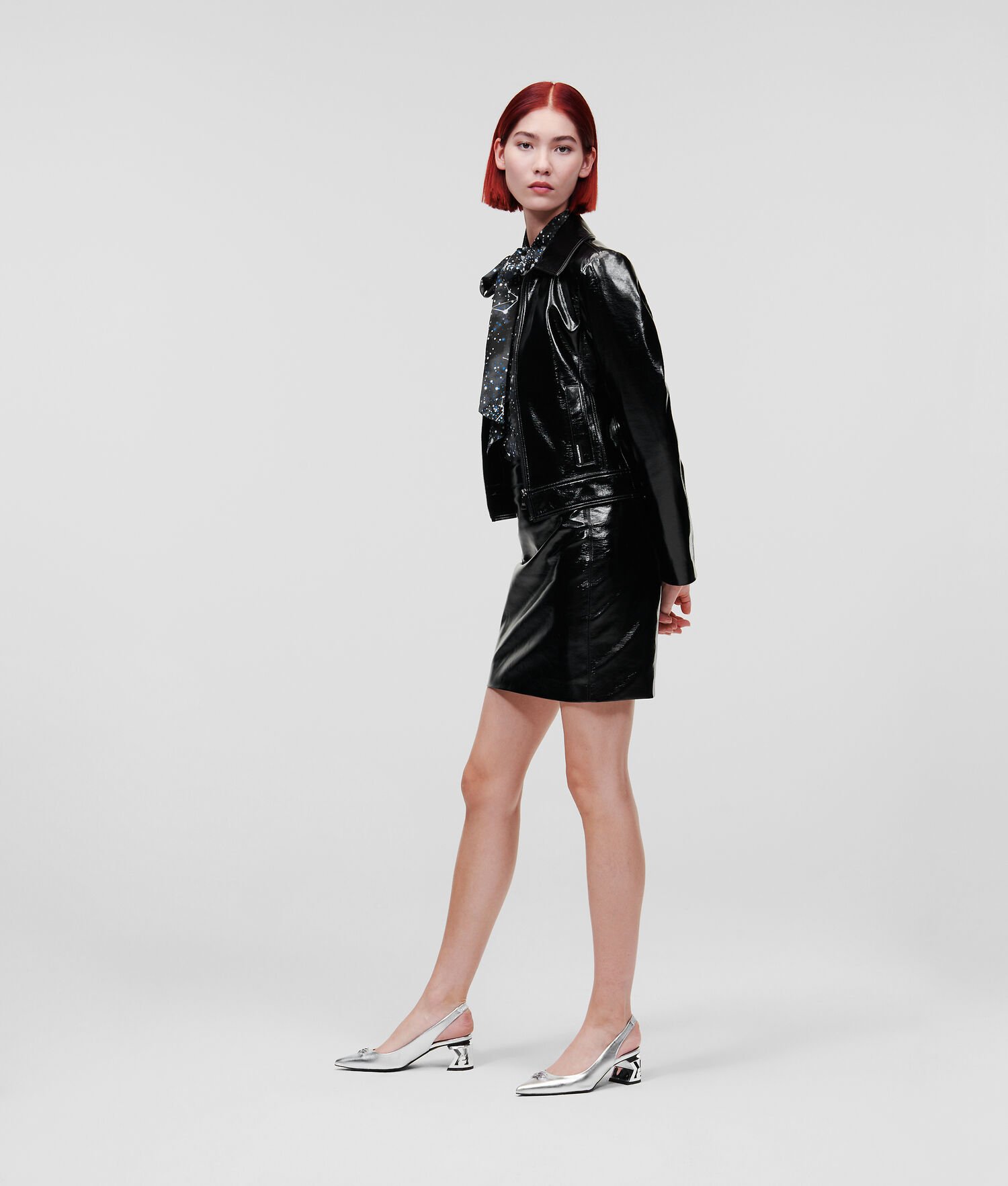 Black Women's Karl Lagerfeld Faux Patent Leather Bomber Jackets | TH059FYSI