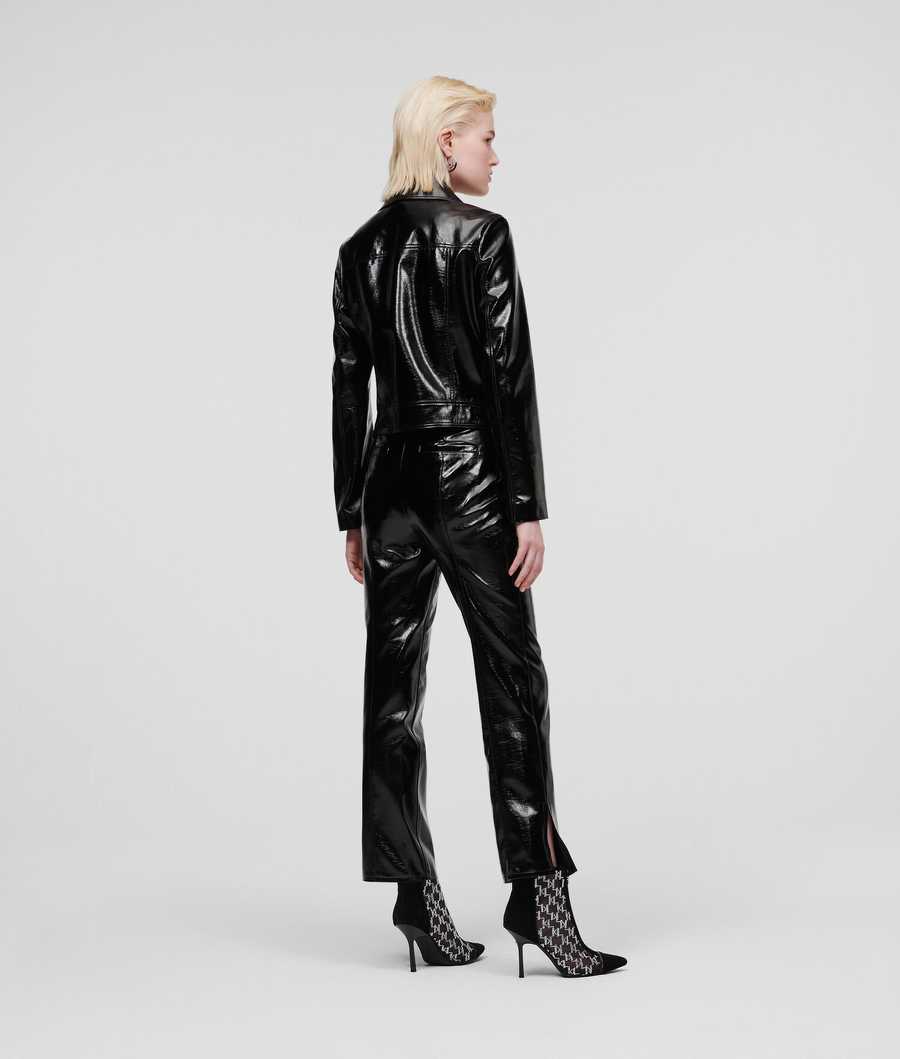 Black Women's Karl Lagerfeld Faux Patent Leather Pants | TH468OBLW