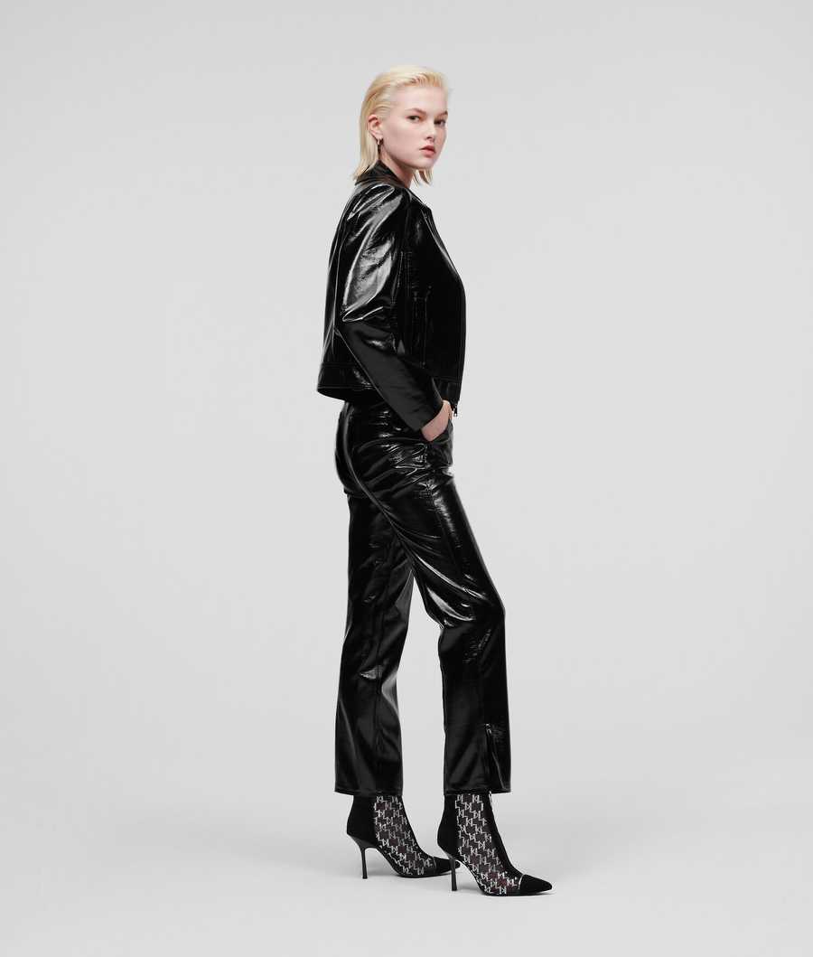 Black Women's Karl Lagerfeld Faux Patent Leather Pants | TH468OBLW