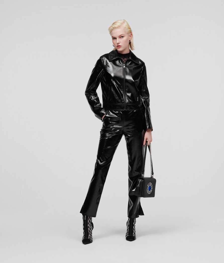 Black Women's Karl Lagerfeld Faux Patent Leather Pants | TH468OBLW