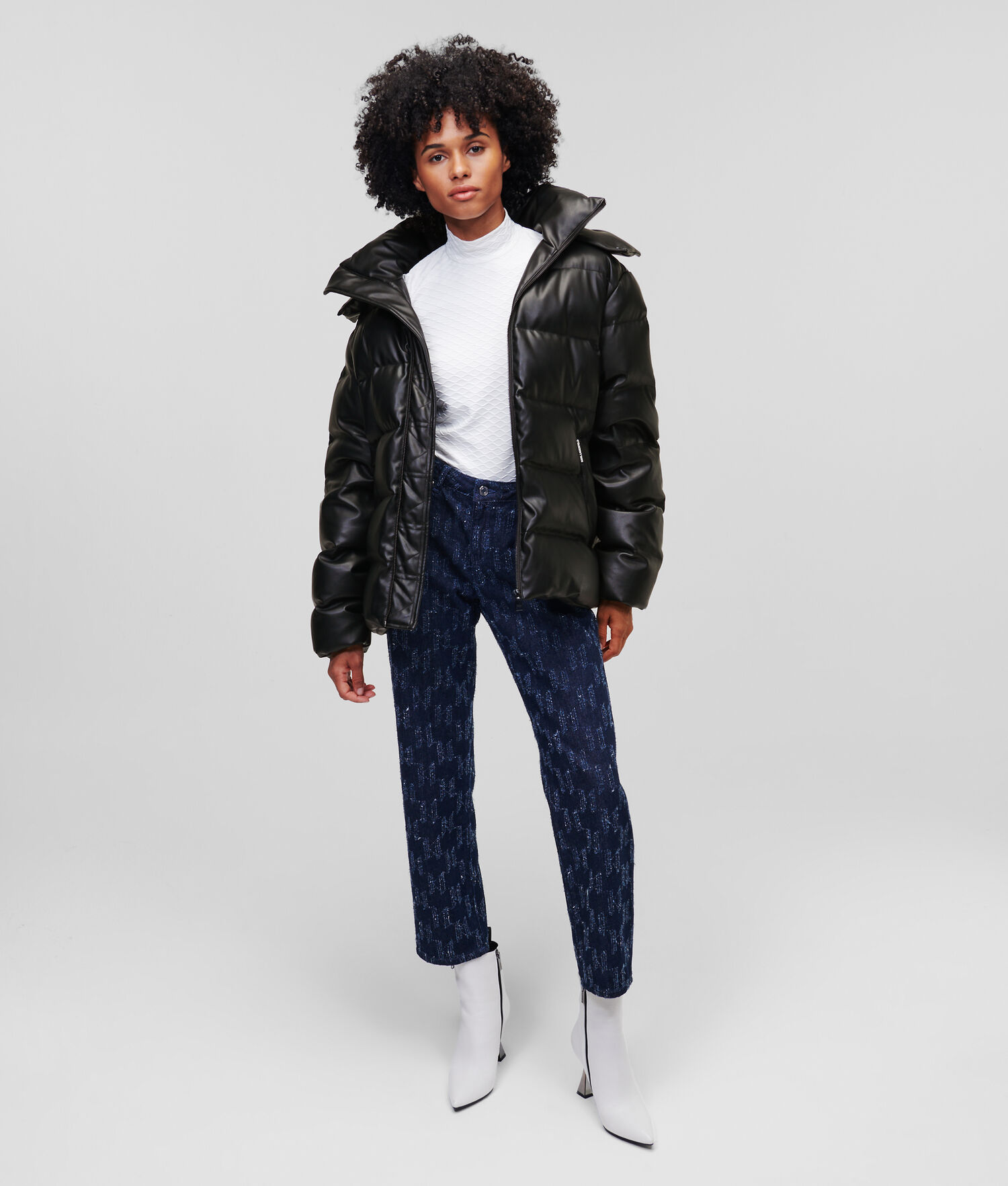 Black Women's Karl Lagerfeld Faux-leather Down Jackets | TH721IHAM