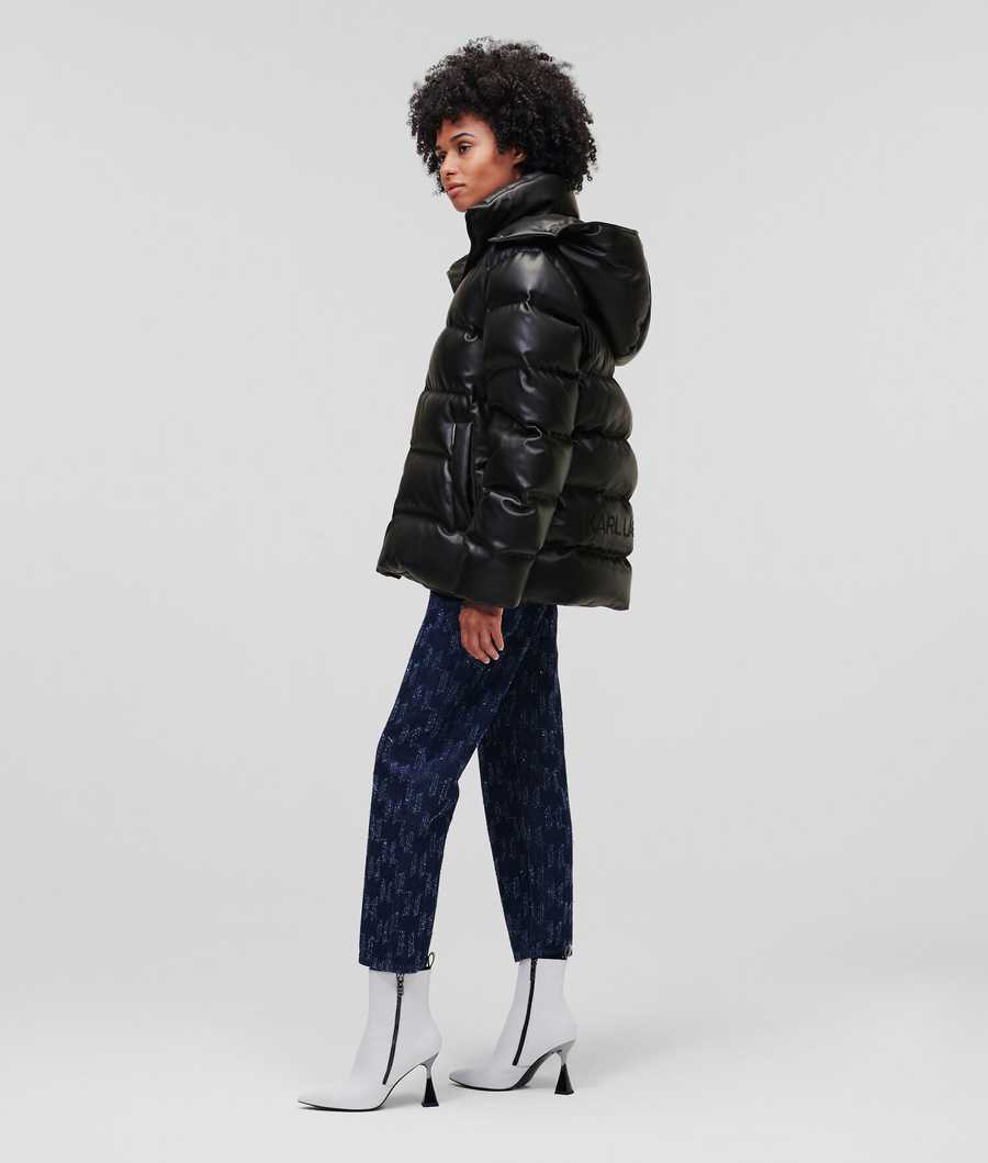 Black Women's Karl Lagerfeld Faux-leather Down Jackets | TH721IHAM