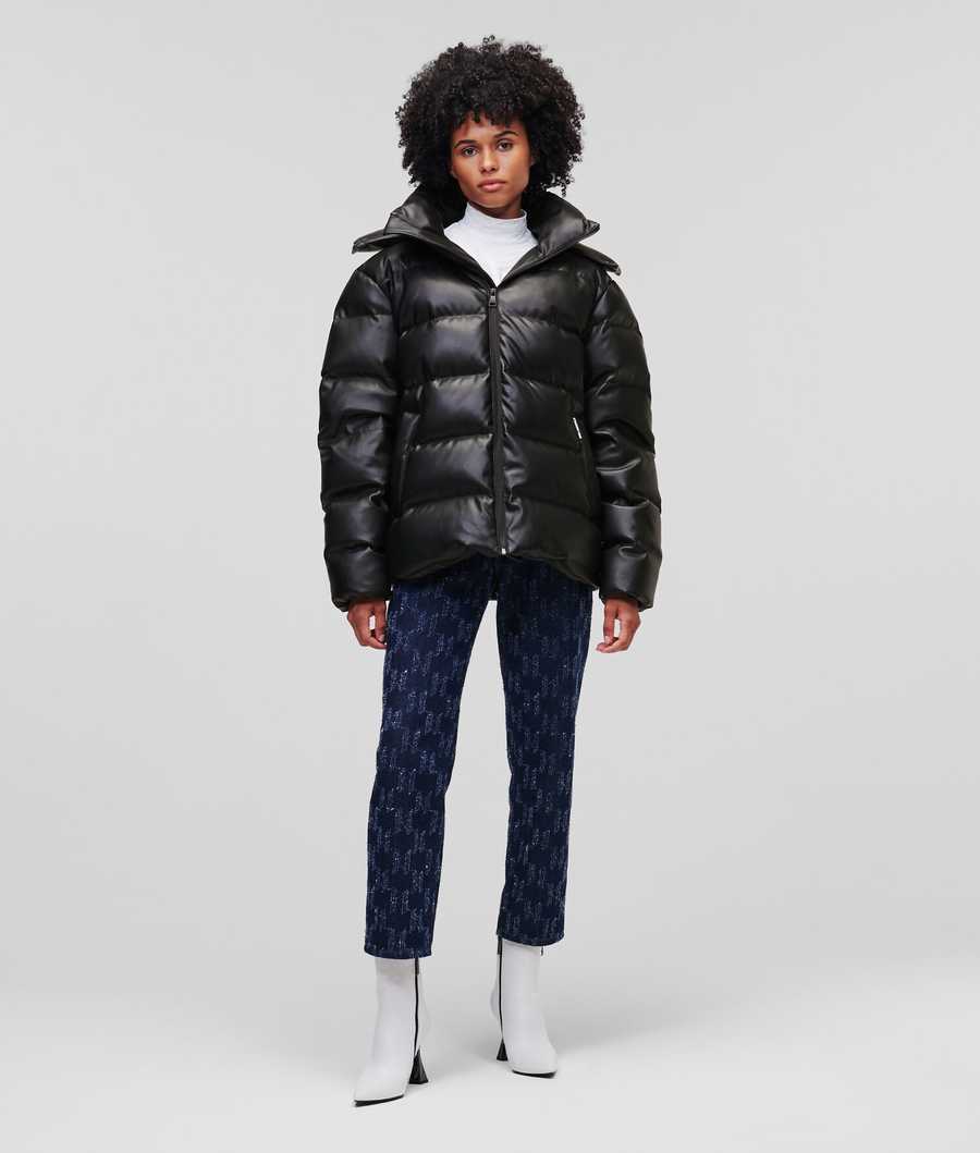 Black Women's Karl Lagerfeld Faux-leather Down Jackets | TH721IHAM