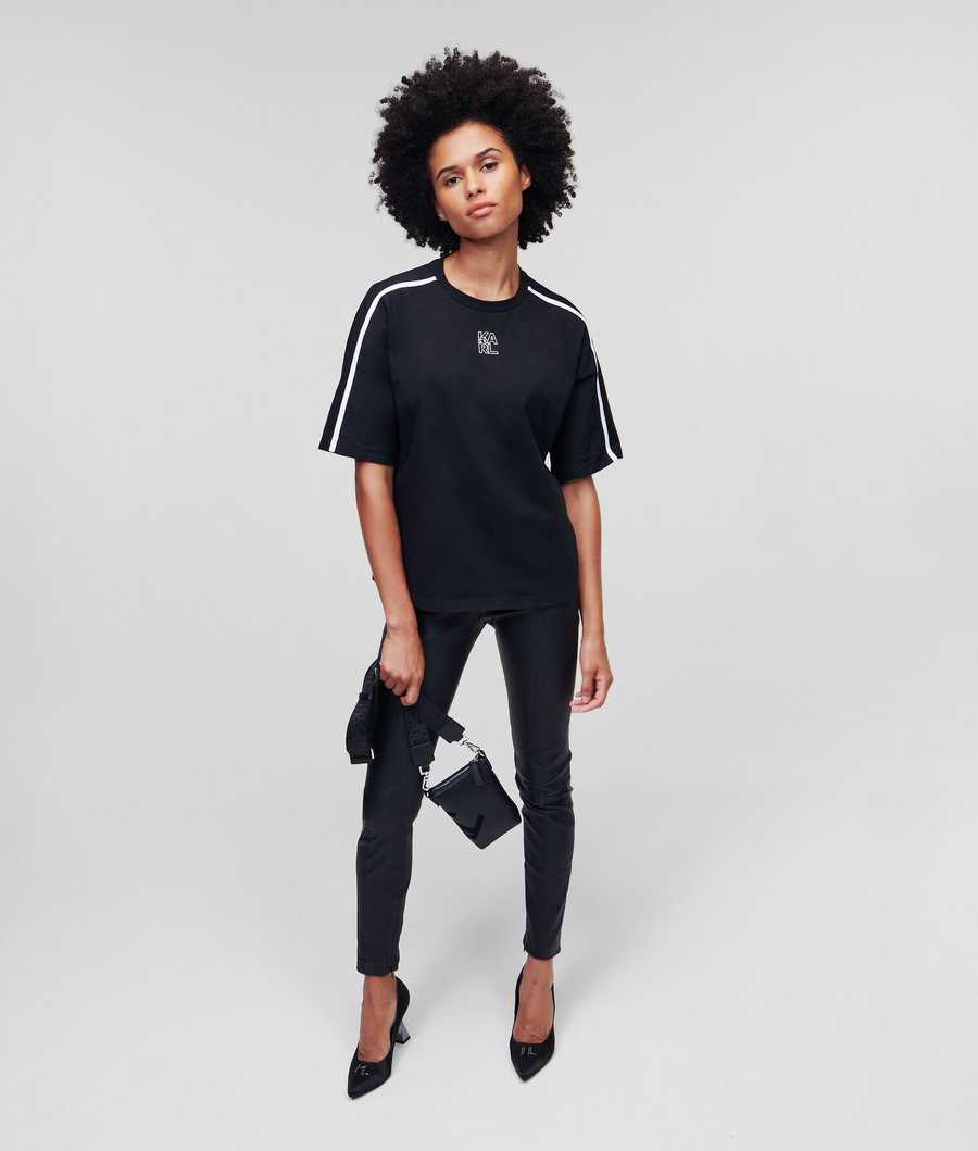 Black Women's Karl Lagerfeld Fitted With Piping T-Shirts | TH046ENVZ