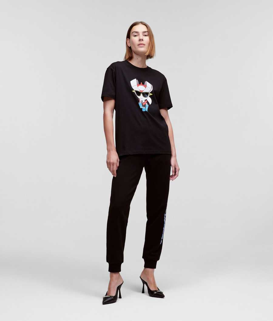 Black Women's Karl Lagerfeld Hero Ikonik Karl T-Shirts | TH813SDEP