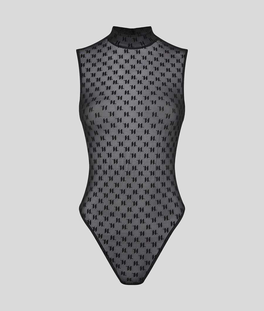 Black Women's Karl Lagerfeld High-neck Kl Monogram Bodysuit Underwear | TH961QGHU